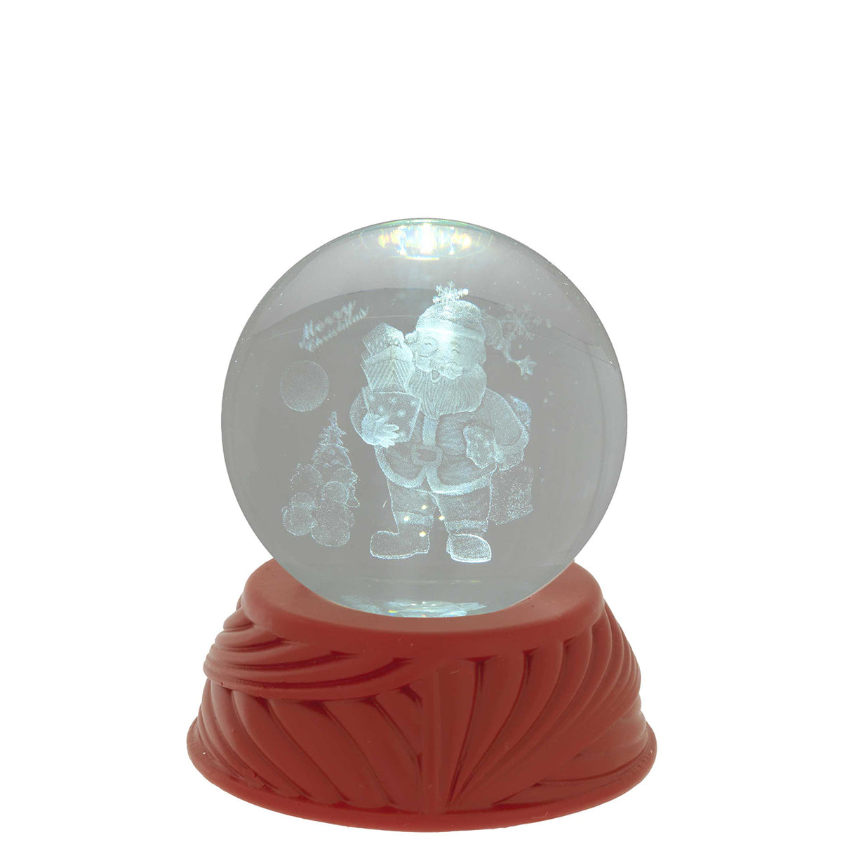 Bagutta Sfera in Cristallo LED con Babbo Natale Base Rossa Diametro 6 cm