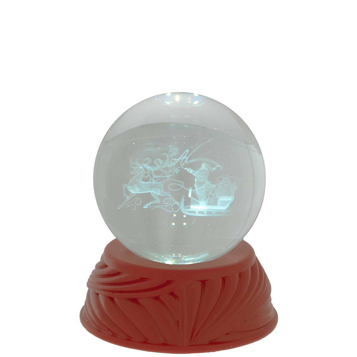 Bagutta Sfera in Cristallo LED con Slitta e Renne Base Rossa Diametro 6 cm