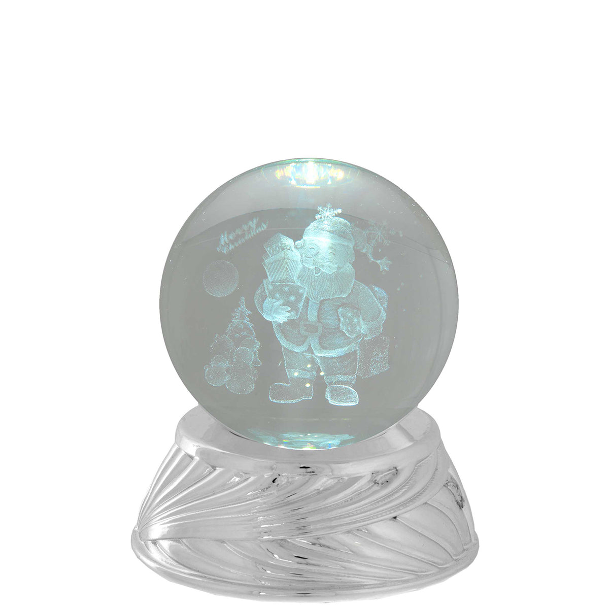 Bagutta Sfera in Cristallo LED con Babbo Natale Base Argento Diametro 6 cm