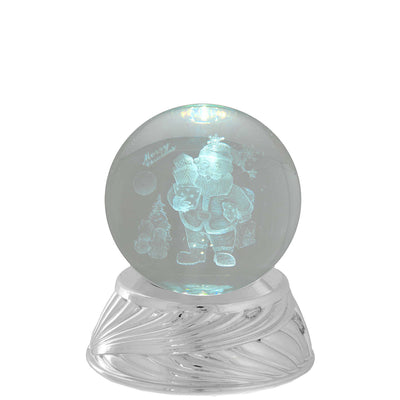 Bagutta Sfera in Cristallo LED con Babbo Natale Base Argento Diametro 6 cm