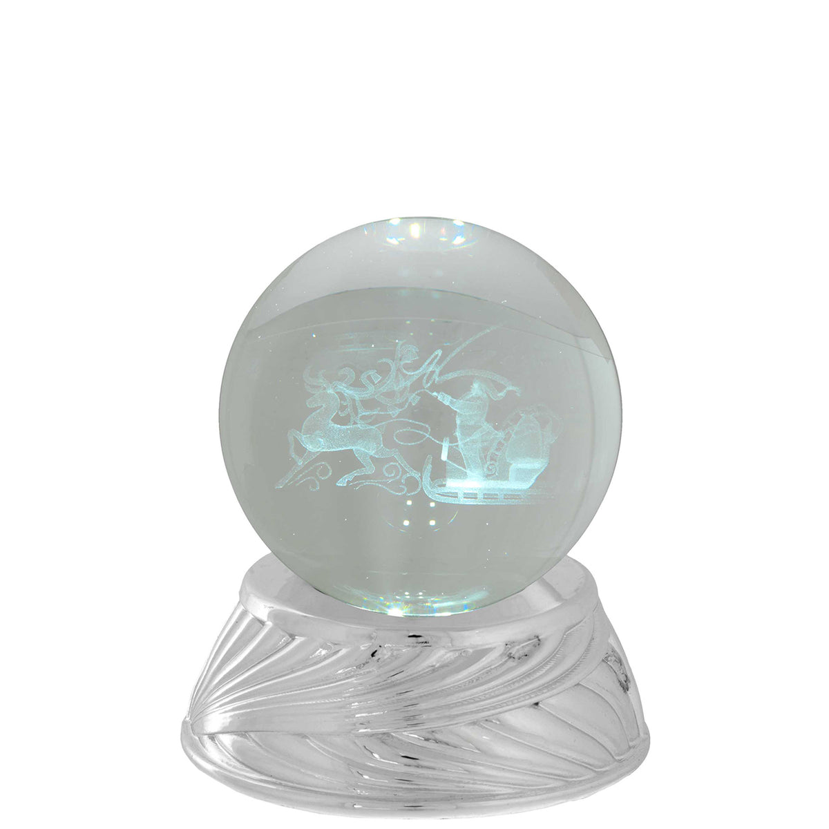 Bagutta Sfera in Cristallo LED con Slitta e Renne Base Argento Diametro 6 cm
