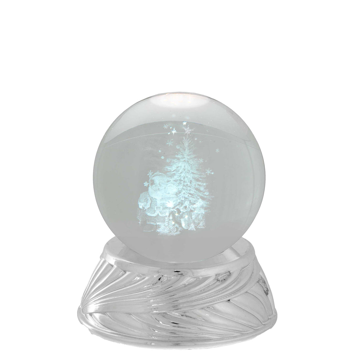 Bagutta Sfera in Cristallo LED con Albero di Natale Base Argento Diametro 6 cm