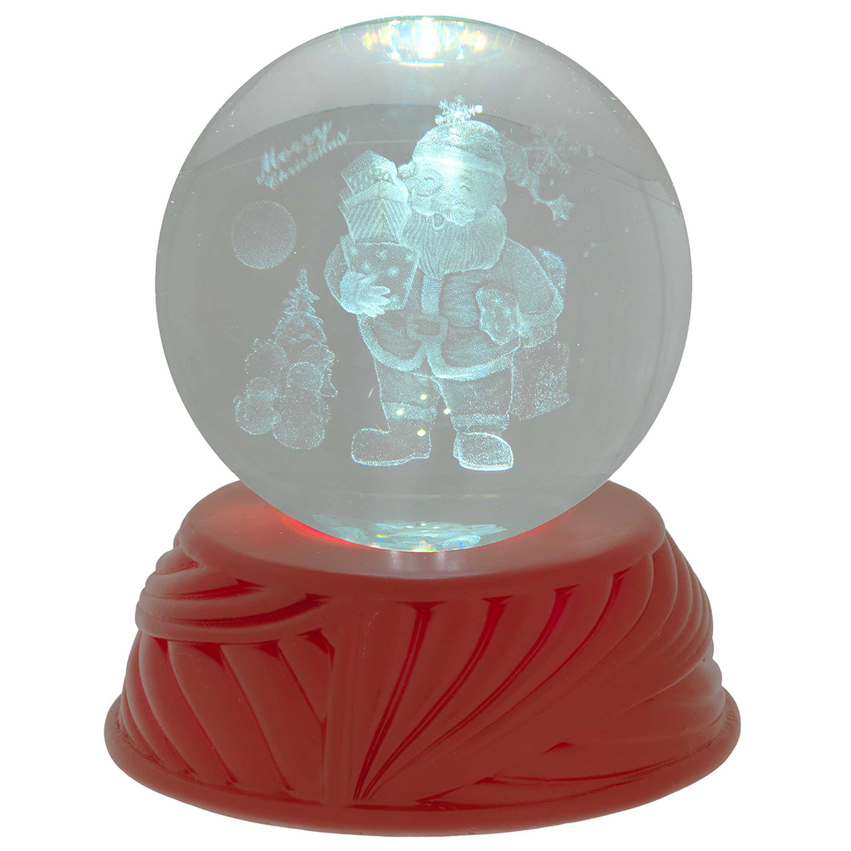 Bagutta Sfera in Cristallo LED con Babbo Natale Base Rossa Diametro 8 cm