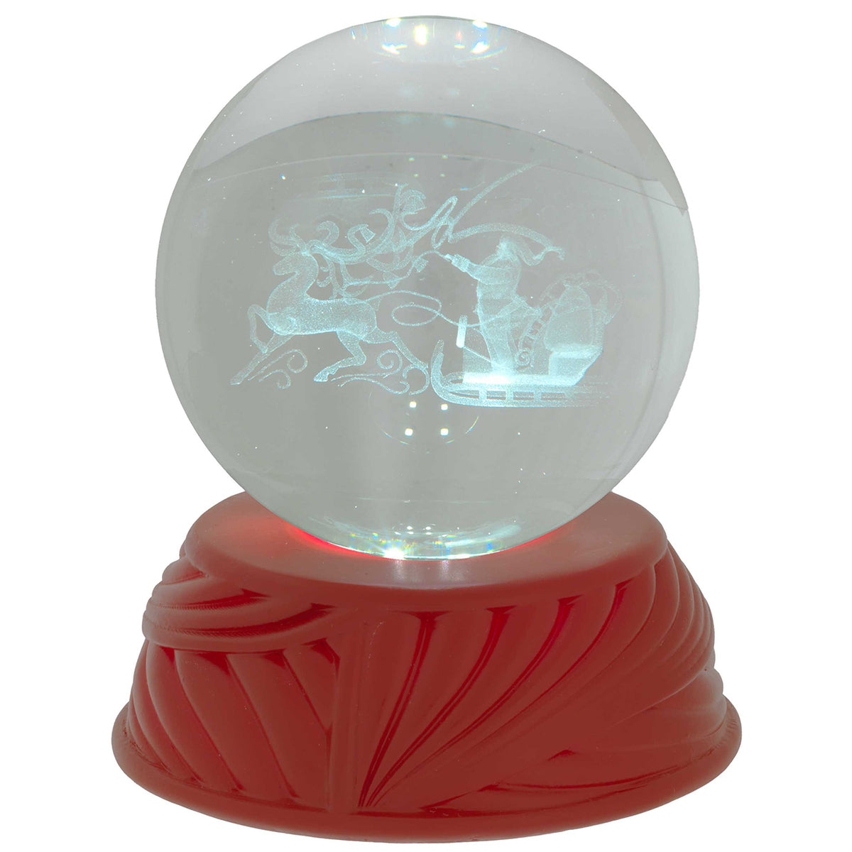 Bagutta Sfera in Cristallo LED con Slitta e Renne Base Rossa Diametro 8 cm