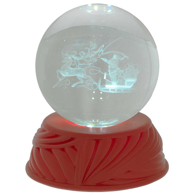 Bagutta Sfera in Cristallo LED con Slitta e Renne Base Rossa Diametro 8 cm