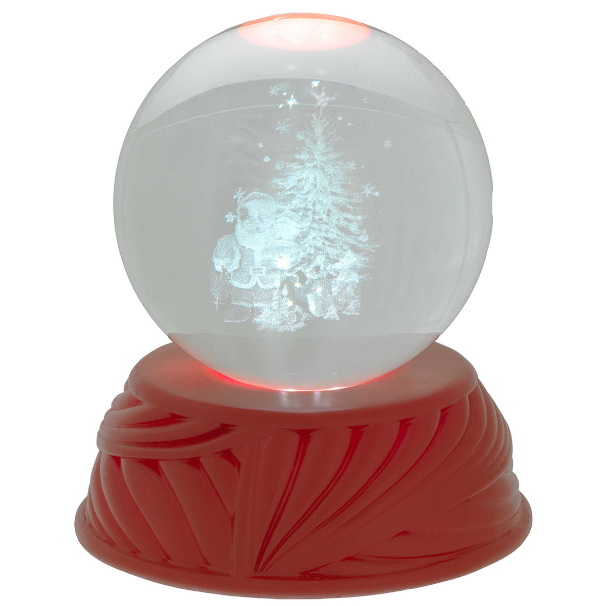 Bagutta Sfera in Cristallo LED con Albero di Natale Base Rossa Diametro 8 cm