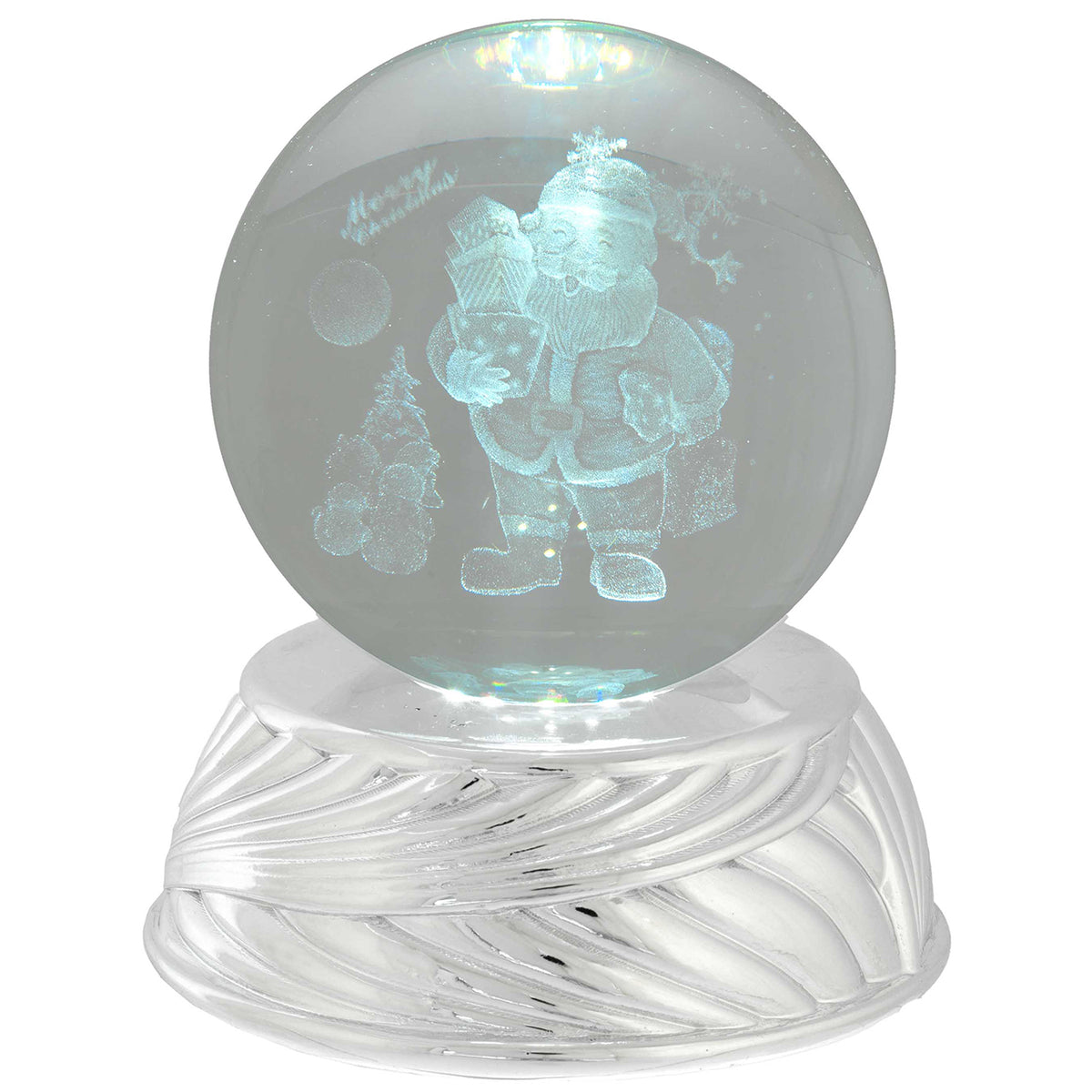Bagutta Sfera in Cristallo LED con Babbo Natale Base Argento Diametro 8 cm
