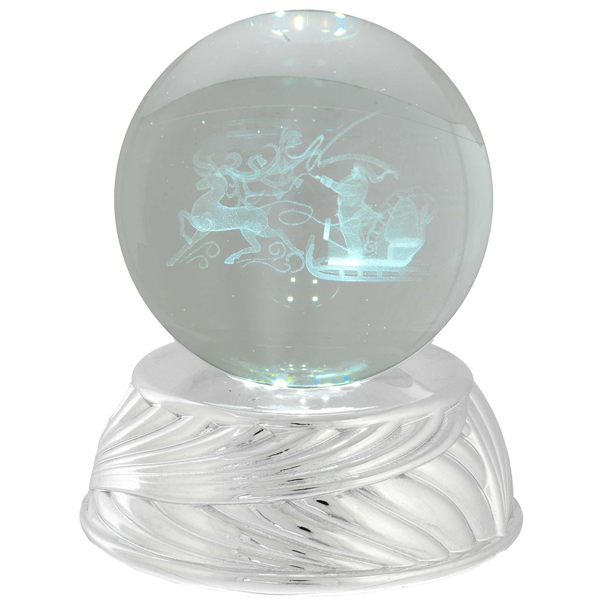 Bagutta Sfera in Cristallo LED con Slitta e Renne Base Argento Diametro 8 cm