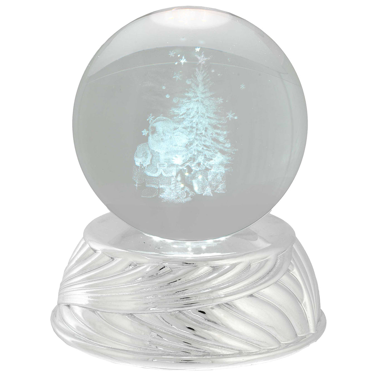Bagutta Sfera in Cristallo LED con Albero di Natale Base Argento Diametro 8 cm