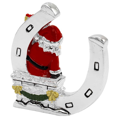 Bagutta Ferro di Cavallo Portafortuna Natalizio con Babbo Natale sul Camino Smaltato 7,5 cm
