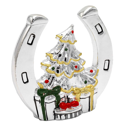 Bagutta Ferro di Cavallo Portafortuna Natalizio con Albero Smaltato 7,5 cm