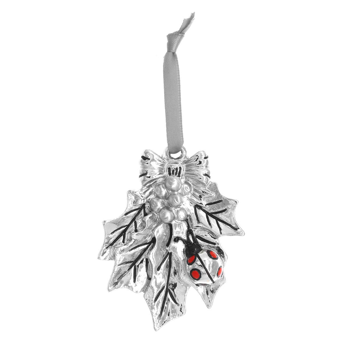Bagutta Agrifoglio Portafortuna con Coccinella Dettagli Argento 6x8 cm