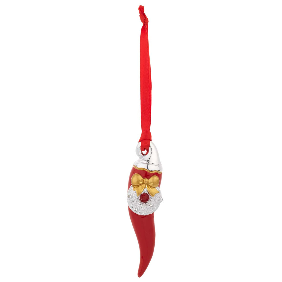 Bagutta Cornino Natalizio Portafortuna da Appendere con Fiocco Rosso 10 cm