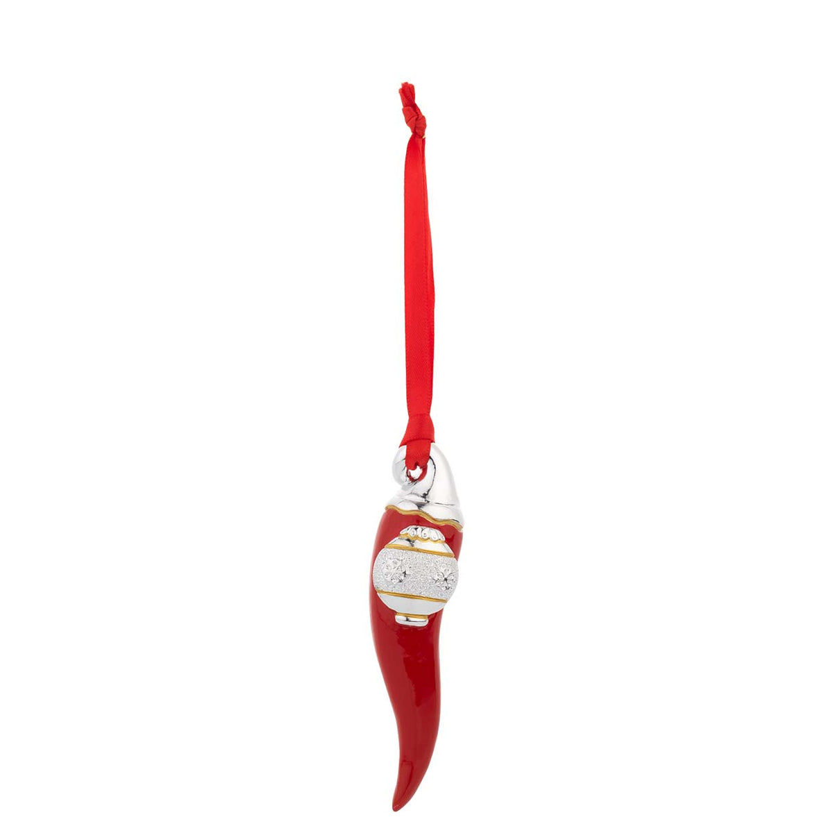 Bagutta Cornino Natalizio Portafortuna da Appendere con Sfera Rossa 10 cm