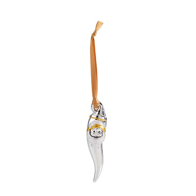 Bagutta Cornino Natalizio Portafortuna da Appendere con Babbo Natale Oro 10 cm