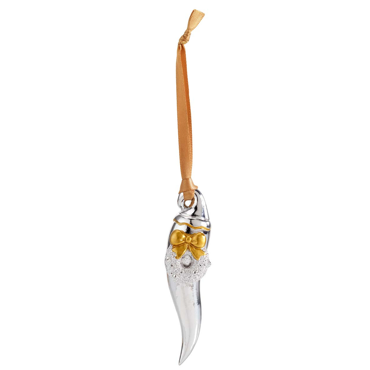 Bagutta Cornino Natalizio Portafortuna da Appendere con Fiocco Oro 10 cm