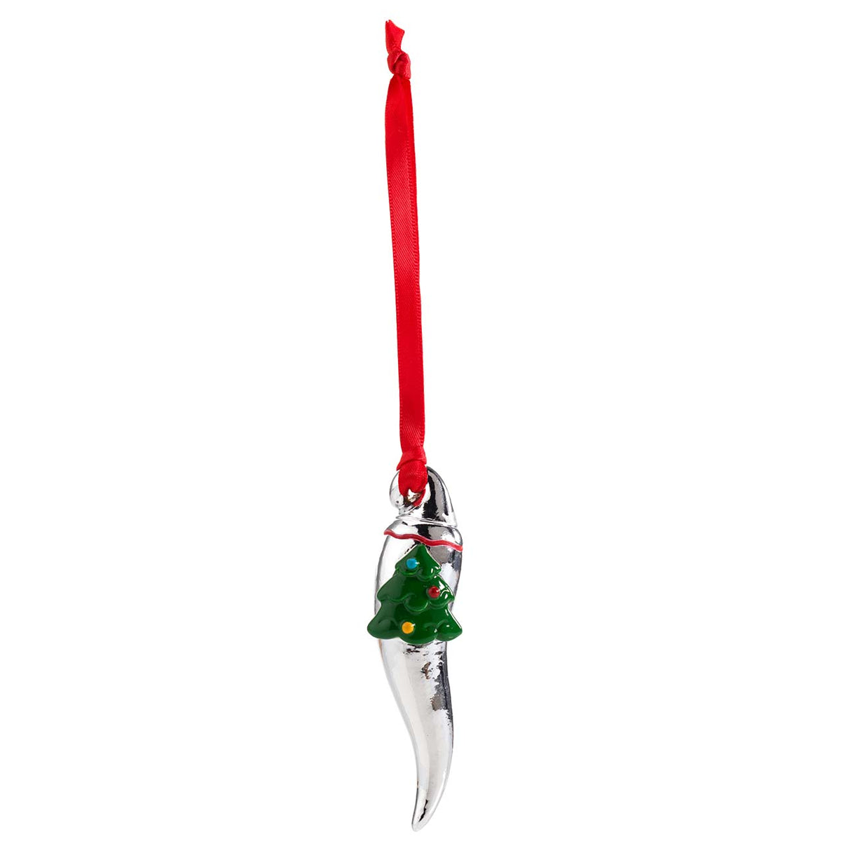 Bagutta Cornino Natalizio Portafortuna da Appendere con Albero Smaltato 10 cm