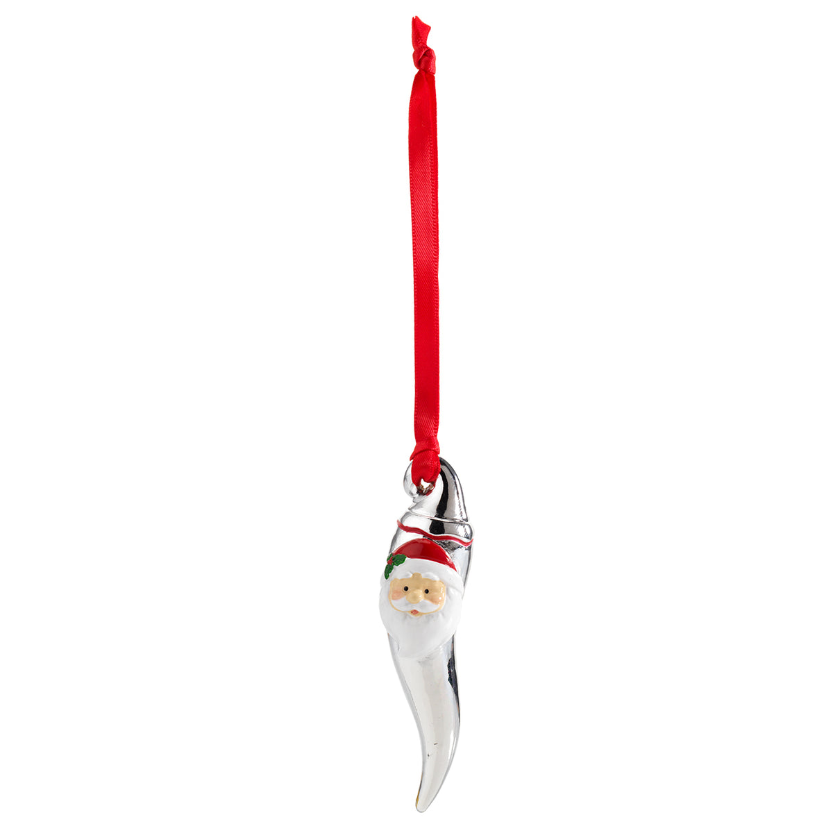 Bagutta Cornino Natalizio Portafortuna da Appendere con Babbo Natale Smaltato 10 cm