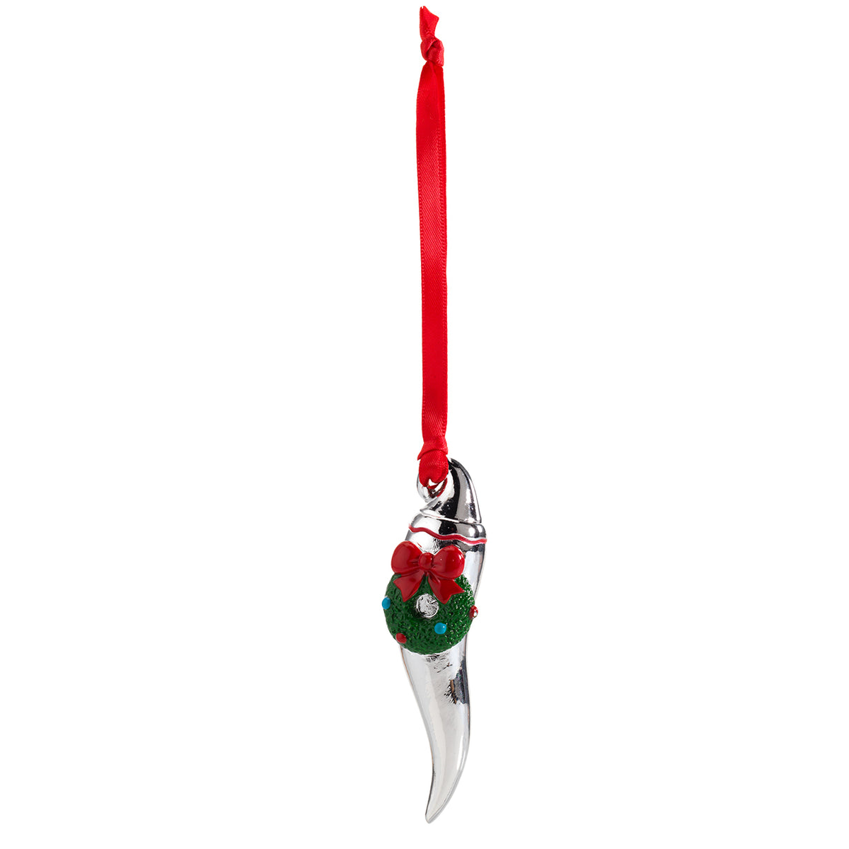 Bagutta Cornino Natalizio Portafortuna da Appendere con Fiocco Smaltato 10 cm