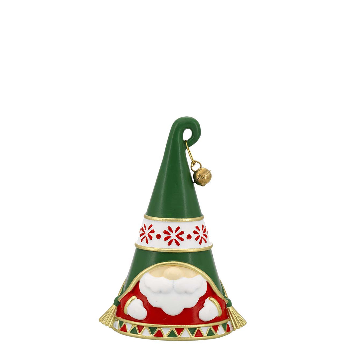 Bagutta Decorazione Babbo Natale Conico Verde e Rosso con Campanellino 13 cm