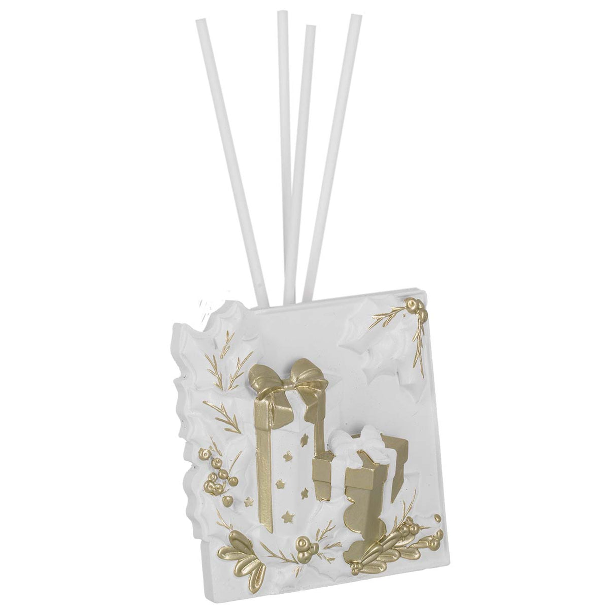 Bagutta Profumatore per Ambienti Natalizio Pacchi Regalo Bianchi e Oro 8,5x8x5 cm Fragranza Limone