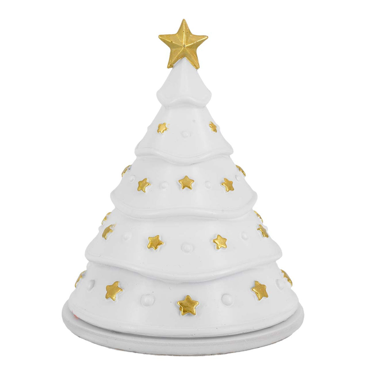 Bagutta Albero di Natale a Cupola Bianco con Stelle Oro e Presepe 10x13 cm