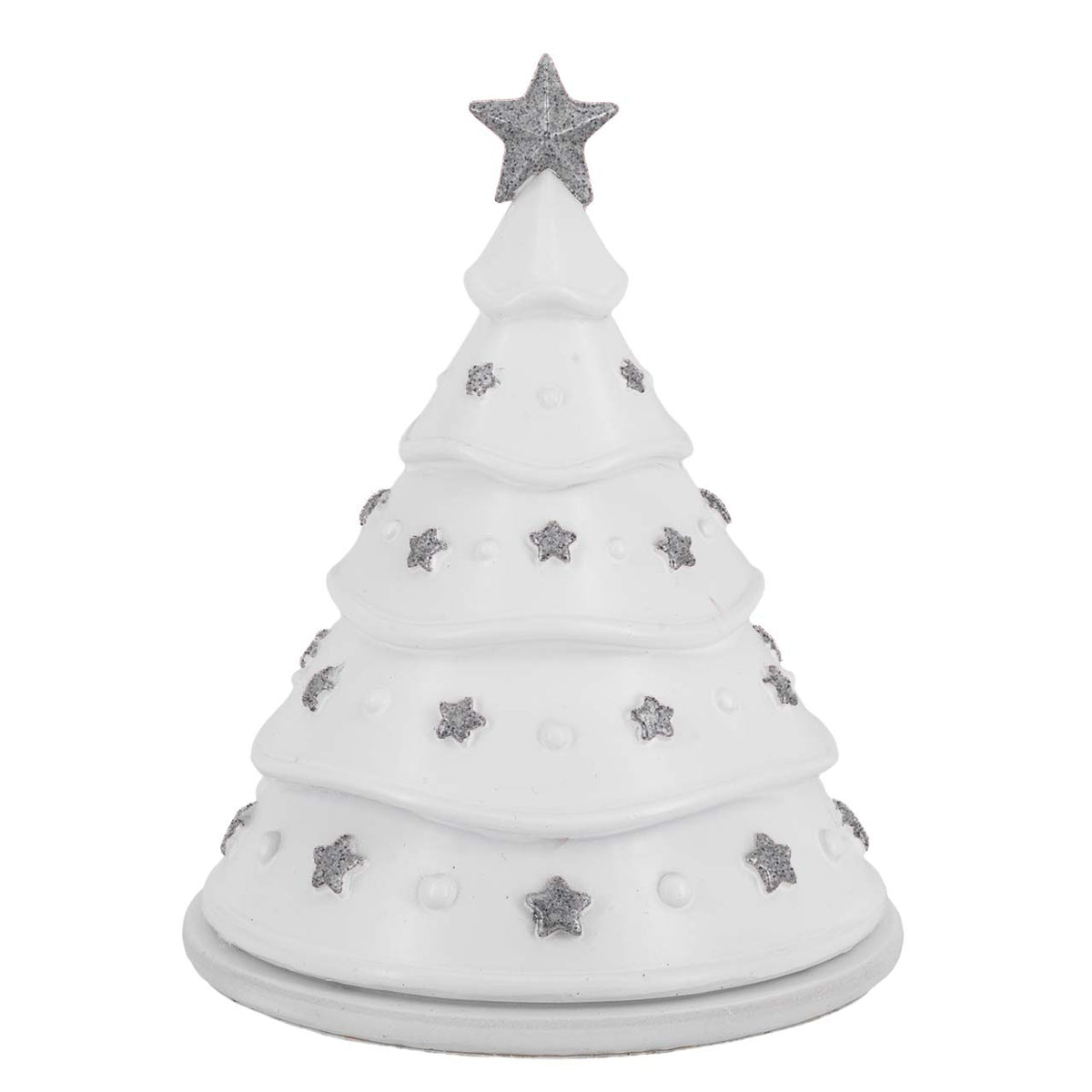 Bagutta Albero di Natale a Cupola Bianco con Stelle Argento e Presepe 10x13 cm