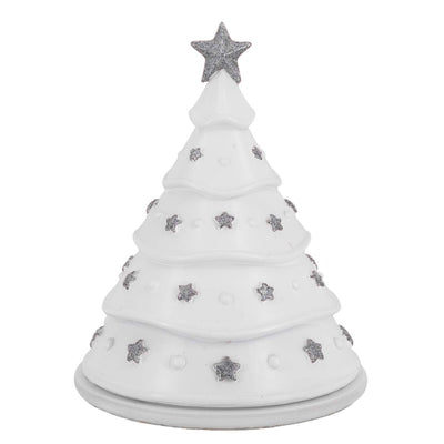 Bagutta Albero di Natale a Cupola Bianco con Stelle Argento e Presepe 10x13 cm