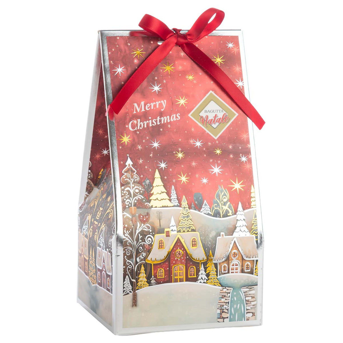 Bagutta Albero di Natale a Cupola Bianco con Stelle Argento e Presepe 10x13 cm