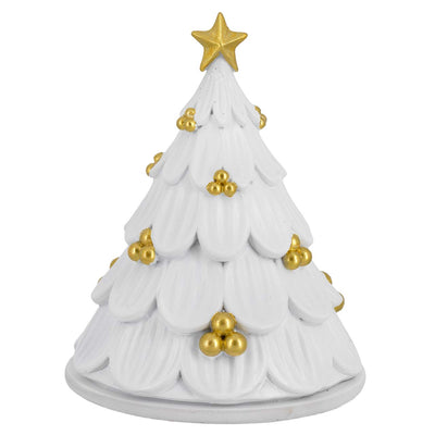 Bagutta Albero di Natale a Cupola Bianco con Palline Oro e Presepe 10x13 cm