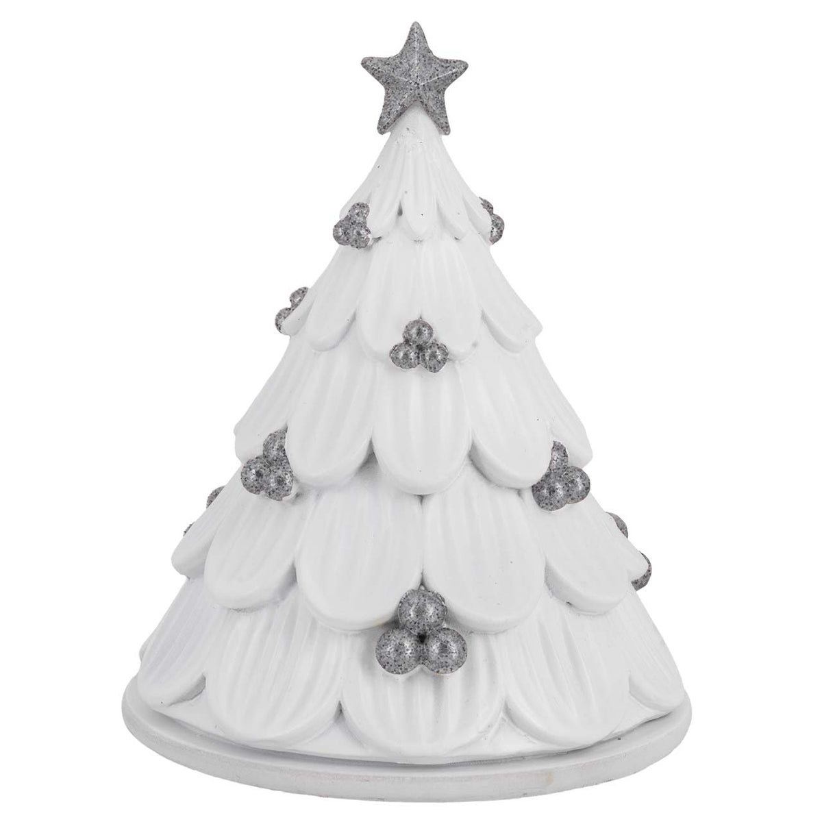Bagutta Albero di Natale a Cupola Bianco con Palline Argento e Presepe 10x13 cm