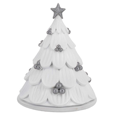 Bagutta Albero di Natale a Cupola Bianco con Palline Argento e Presepe 10x13 cm