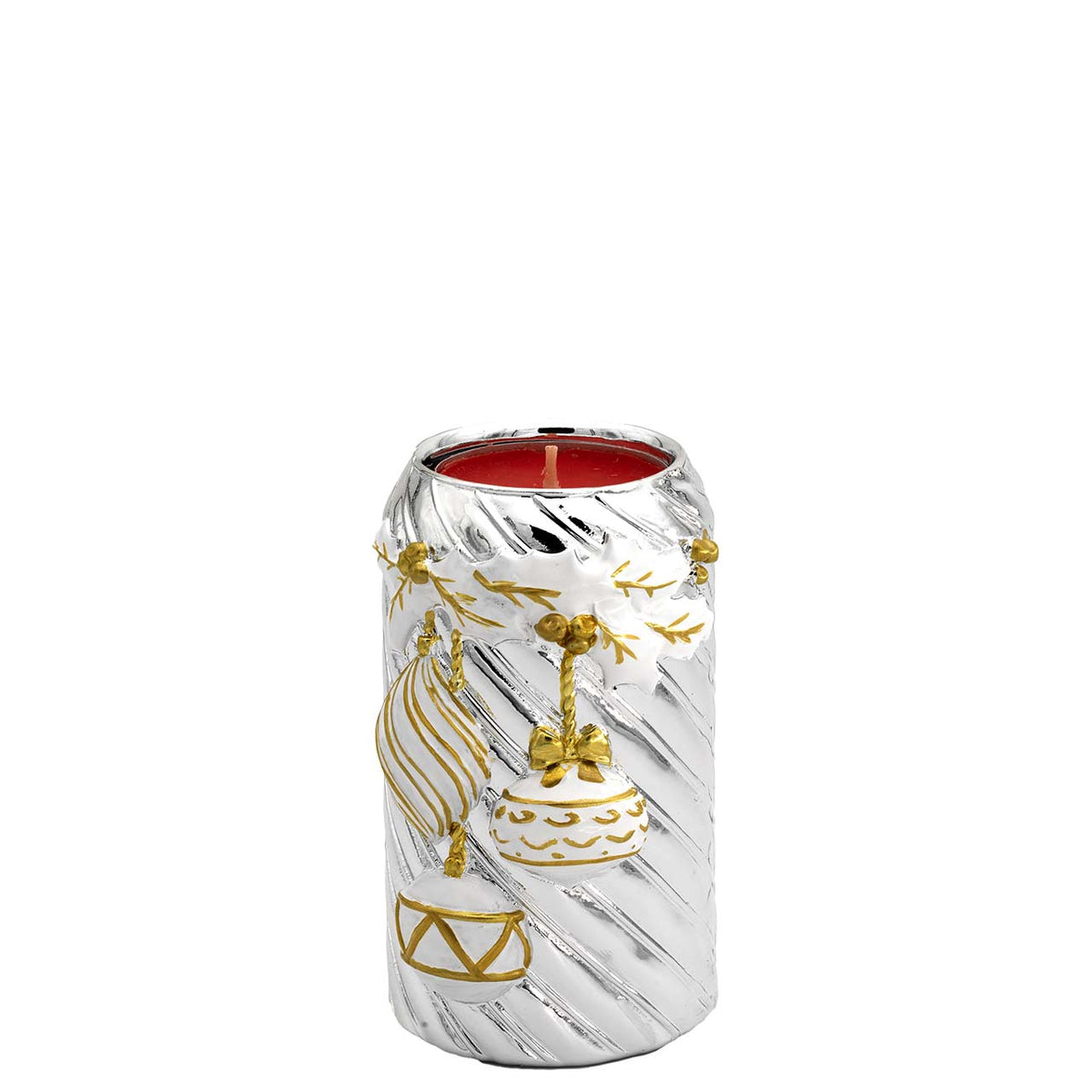 Bagutta Portacandela Cilindrico Natalizio Argento con Palline Oro 6,5x10 cm Tealight Inclusa