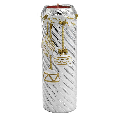 Bagutta Portacandela Cilindrico Natalizio Argento con Palline Oro 6,5x17 cm Tealight Inclusa