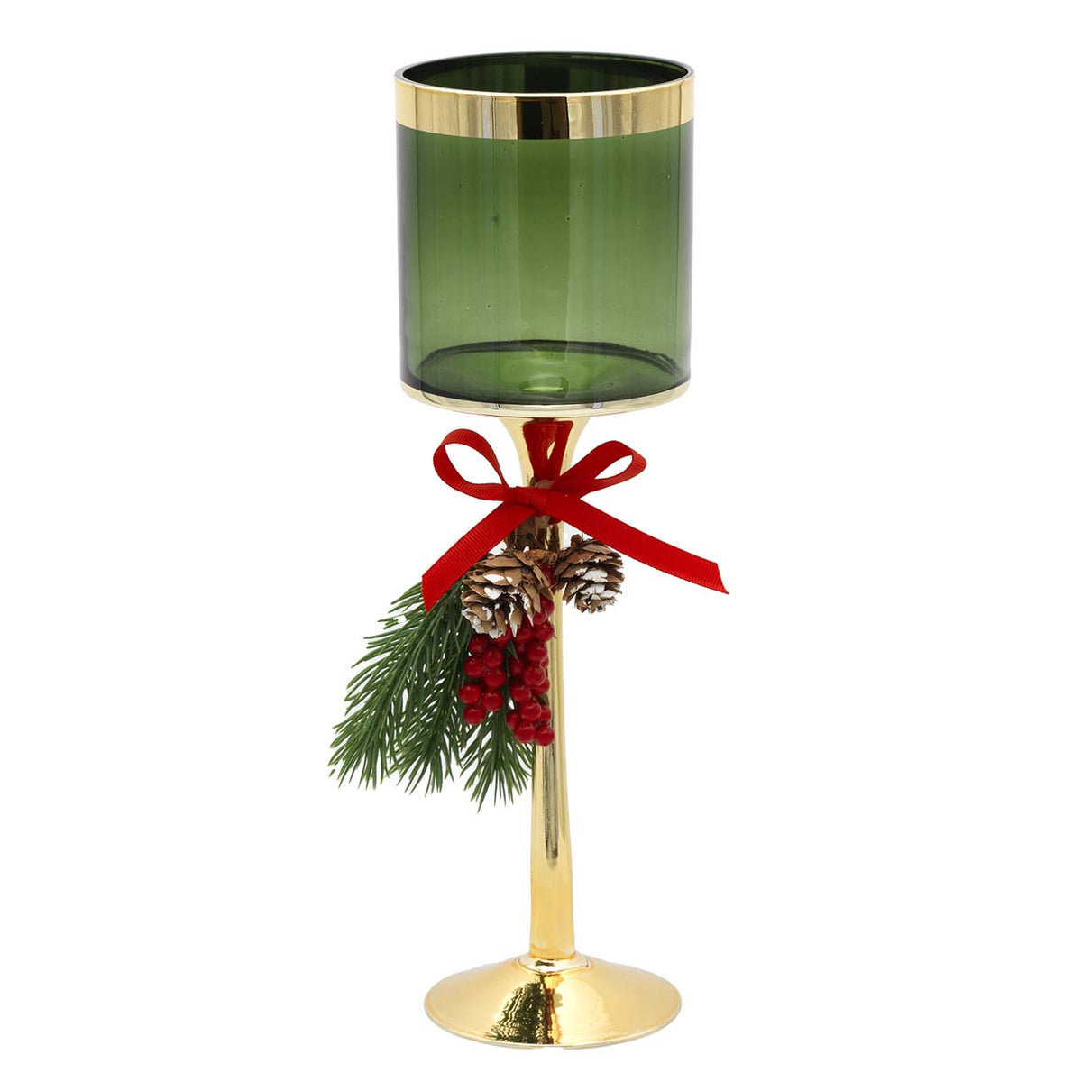 Bagutta Candeliere Natalizio in Vetro Bianco con Base Oro e Pigne 33 cm