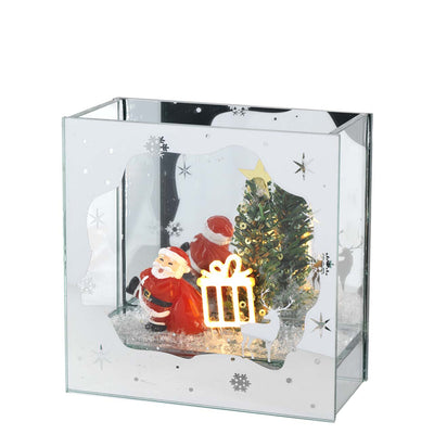 Bagutta Vetrinetta Natalizia LED in Vetro con Babbo Natale e Albero 12x6x12 cm