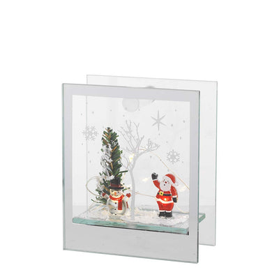 Bagutta Vetrinetta Natalizia LED in Vetro con Babbo Natale e Pupazzo di Neve 10x5x12 cm