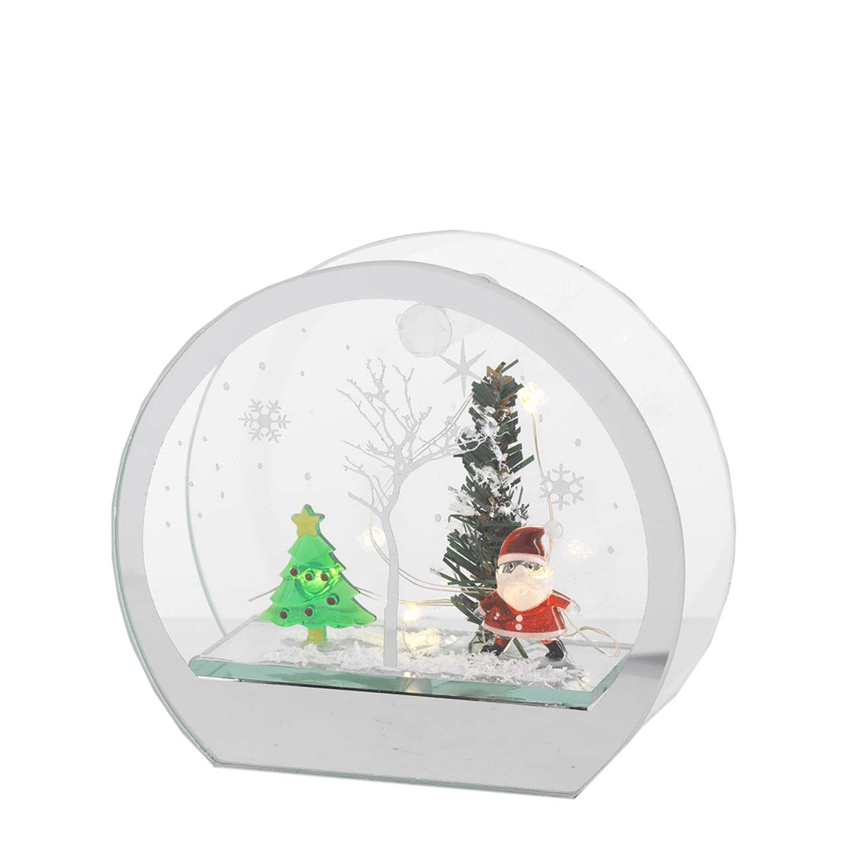 Bagutta Vetrinetta Natalizia LED Rotonda in Vetro con Babbo Natale e Albero 13x5x12 cm