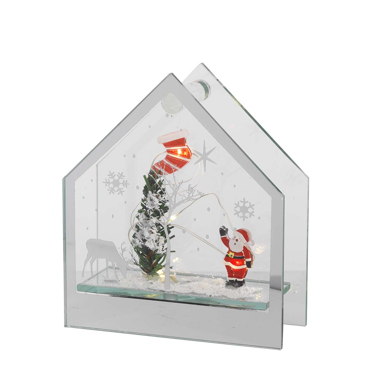 Bagutta Vetrinetta Natalizia LED a Casetta con Babbo Natale e Albero 12x5x14 cm