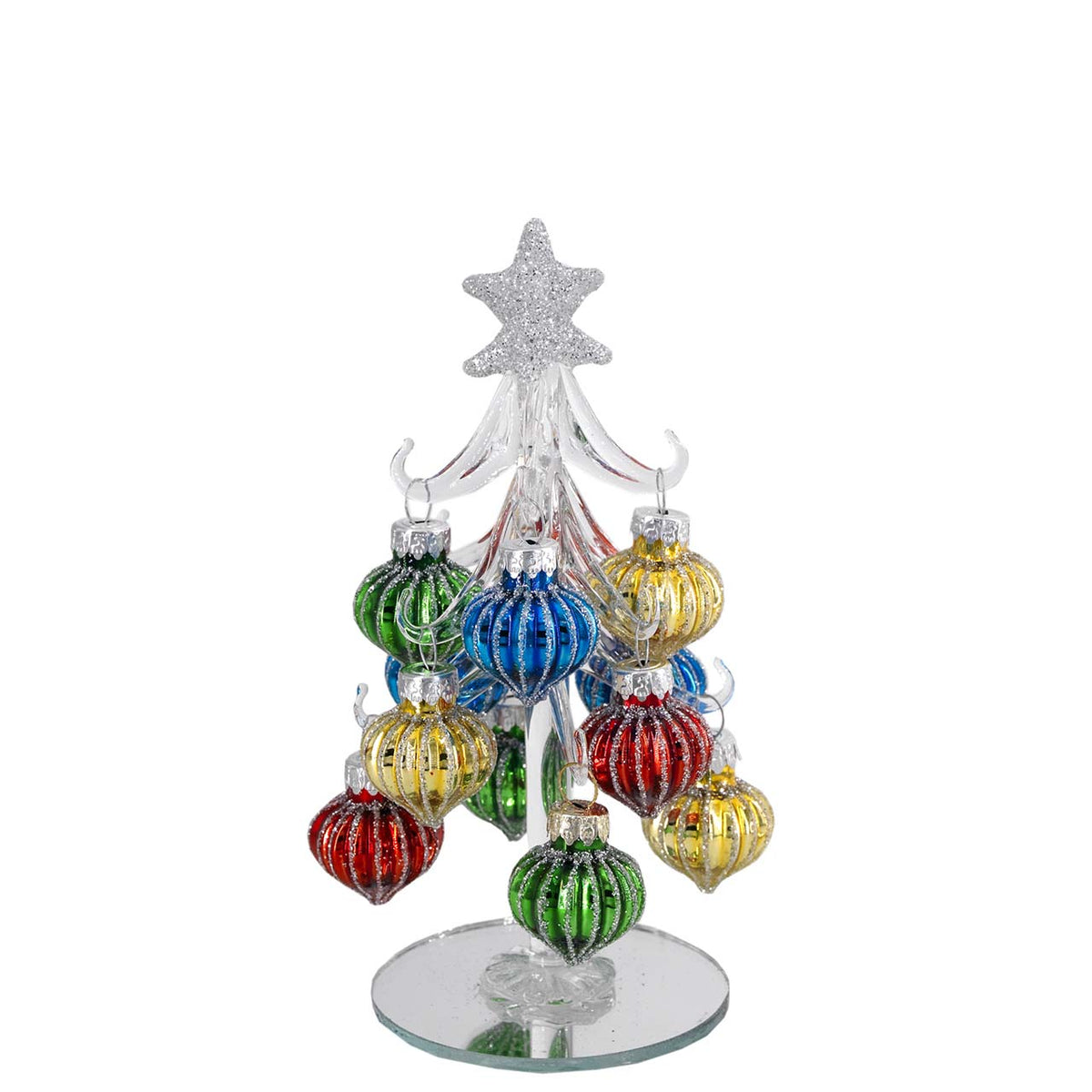 Bagutta Albero di Natale 17 cm in Vetro Trasparente a Righe con Palline Multicolore