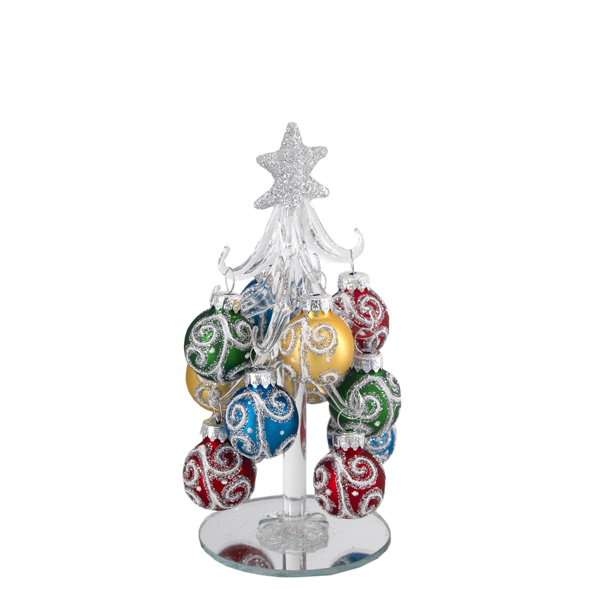 Bagutta Albero di Natale 17 cm in Vetro Trasparente a Spirale con Palline Multicolore
