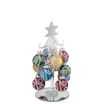 Bagutta Albero di Natale 17 cm in Vetro Trasparente a Spirale con Palline Multicolore