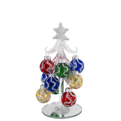 Bagutta Albero di Natale 17 cm in Vetro Trasparente a Onde Glitter con Palline Multicolore