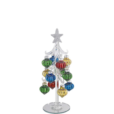 Bagutta Albero di Natale 21 cm in Vetro Trasparente a Righe con Palline Multicolore