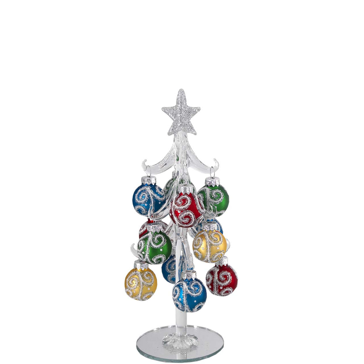 Bagutta Albero di Natale 21 cm in Vetro Trasparente a Spirale con Palline Multicolore