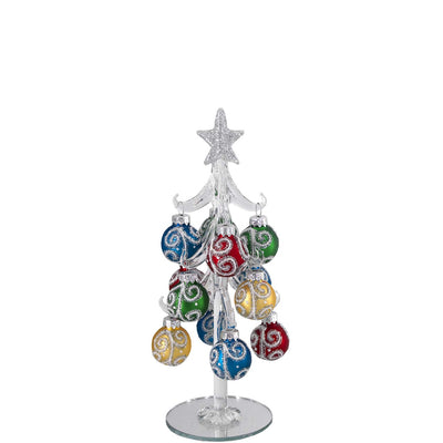 Bagutta Albero di Natale 21 cm in Vetro Trasparente a Spirale con Palline Multicolore