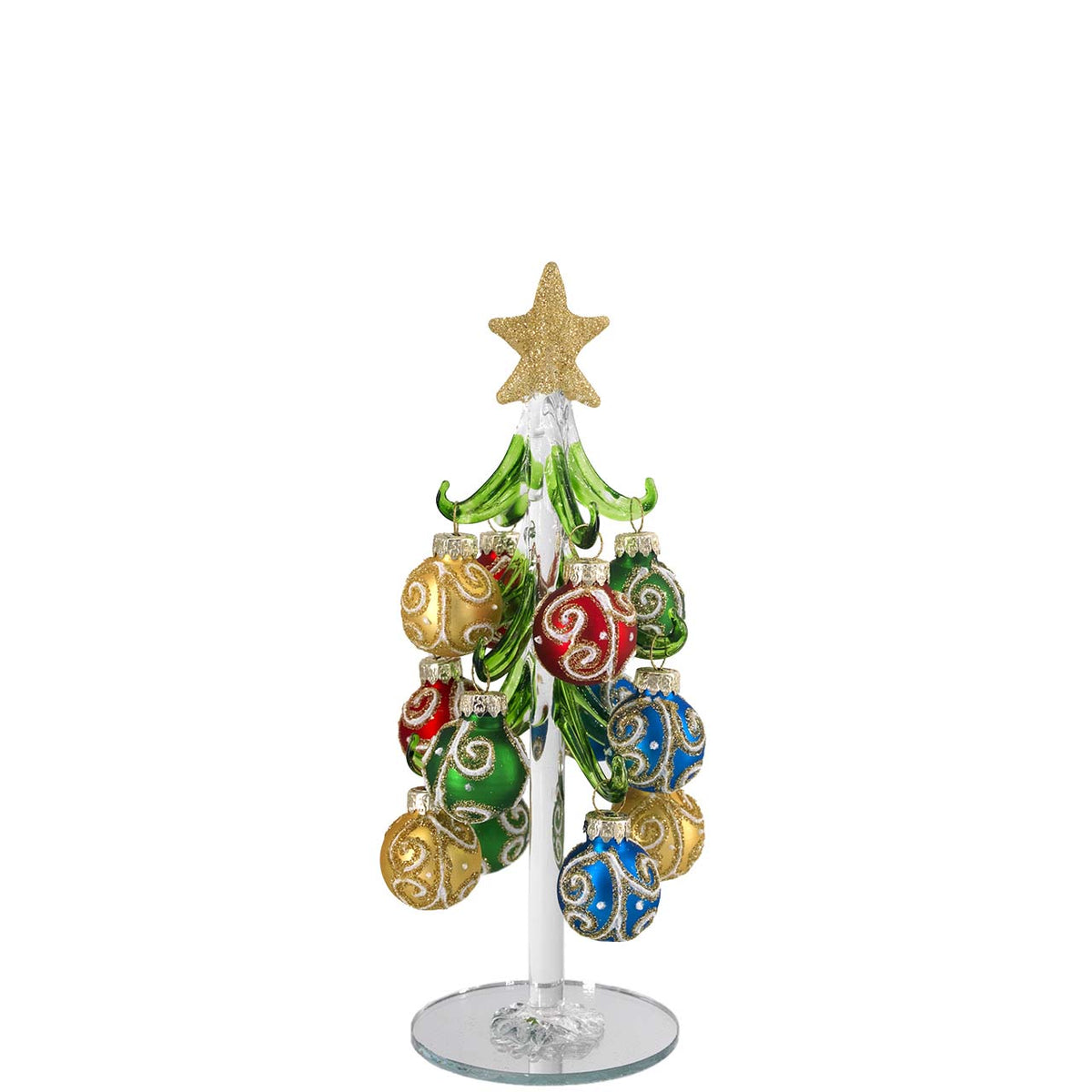 Bagutta Albero di Natale 21 cm in Vetro Verde a Spirale con Palline Multicolore