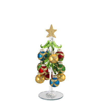 Bagutta Albero di Natale 21 cm in Vetro Verde a Onde Glitter con Palline Multicolore