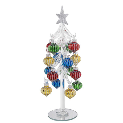 Bagutta Albero di Natale 26 cm in Vetro Trasparente a Righe con Palline Multicolore