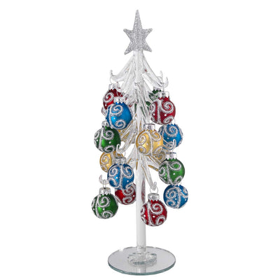 Bagutta Albero di Natale 26 cm in Vetro Trasparente a Spirale con Palline Multicolore